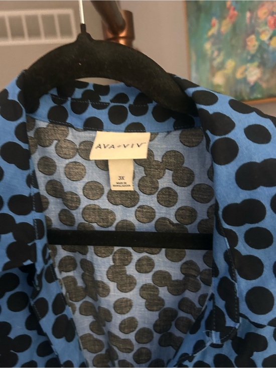 Ava & Viv Dresses & Skirts - Ava & Viv Black Polka Dot Blue Button-Up Dress